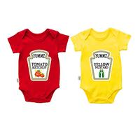 Aouyoa Twins Bodysuit Set - Boy Clothing for Baby Shower Present - Mustard & Ketchup Colors (KM Twins 6m)