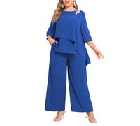 AOVDE Mother of Bride Pantsuits Plus Size Chiffon Dressy Pant Suits with Pockets for Women Wedding Guest Outfit, Royal Blue, 26 Plus