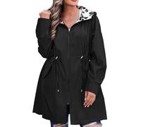 AOVDE Women's Rain Jacket Plus Size Reversible Raincoat Lightweight Windbreaker Waterproof Jackets with Hooded for Women, Black, 28