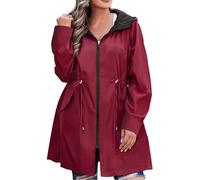 AOVDE Women's Rain Jacket Plus Size: Waterproof Raincoat Reversible Lightweight Windbreaker Jackets with Hooded, Wine Red, 26