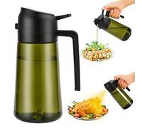 Aovdy Olive Oil Sprayer for Cooking, 2 In 1 Glass Oil Dispenser 16oz- 470ml Premium Spray Bottle for Kitchen Gadgets and Air Fryer Accessories, Salad, BBQ - Dark Green