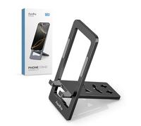 Aoviho Phone Stand for Desk, Ultra-Thin Foldable Aluminum Phone Holder, Portable Travel & Office Cell Phone Stand Compatible with iPhone 17 16 15 14 13 12 Pro Max, Fits 3.7"-7" Devices, Black