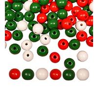 AOVNA 100 Pieces 16mm Christmas Wooden Beads Red Green White Wood Beads for Crafts with Holes (Red Green White)
