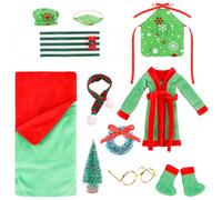 AOVNA 11pcs Christmas Elf Doll Accessories Bathrobe Apron Chef Hat Scarf Glasses and so on Christmas Clothes Accessories for Elf Doll Decor (Doll is not Included)