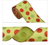 AOVNA 2.5Inch x 6M Green Glitter Polka Dot Christmas Wired Edge Ribbon Wrapping Ribbon (Green)