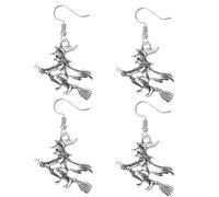 AOVNA 2 Pairs Flying Wicked Witch Dangle Earrings Halloween Evil Flying Broom Witch Earrings for Women Girl Festival Jewelry Gifts Charm