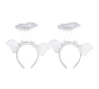AOVNA 2 Pieces Angel Halo Headband with Wing White Fluffy Headpiece Cute Angel Wings Headband for Girls Dress Up Birthday Fancy Dress