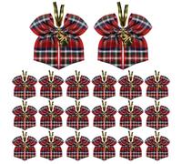 AOVNA 20pcs Tartan Burlap Ribbon Bows with Bell Xmas Wreaths Bows Christmas Tree Bows Vintage Plaid Bows Craft Bowknots for Xmas Parties