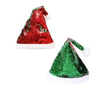 AOVNA 2pcs Christmas Hats Double Side Reversible Sequin Novelty Christmas HatShiny Sequin Xmas Hat Plush for Xmas Holiday New Year Festive Party Gifts