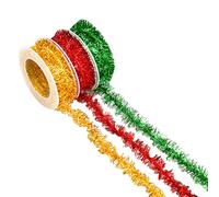 AOVNA 3 Pack Christmas Mini Tinsel Garland Red Green Gold Christmas Tree Metallic Garlands Christmas Hanging Garlands