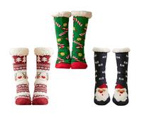 AOVNA 3 Pairs Christmas Fuzzy Ripple Slipper Socks Fuzzy Bed Socks Cozy Soft Slipper Socks Festive Cute Cartoon Colorful Soft Warm Socks for Women Wife Girls