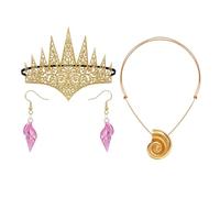 AOVNA 3 PCS Octopus Costume Accessories with Queen Gold Crown Seashell Necklace Conch Drop Earrings Seashell Dress Up Jewelry Sea Witch Cosplay Accessories for Halloween Party
