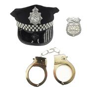 AOVNA 3 Pieces Police Fancy Dress Police Hat Badge Handcuffs Police Costume Outfit Cosplay Supplies Party Dressing for Halloween Christmas Birthday Masquerade