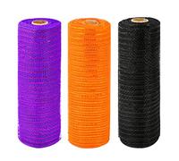 AOVNA 3 Rolls 10 Inch x 10 Yards Deco Mesh Ribbon Roll Metallic Foil Poly Mesh Ribbon Black Orange Purple Mesh Ribbon Roll for Halloween Wreath Floral Bow
