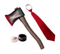 AOVNA 3pcs Adults Psycho Costume Accessory Set Red Tie Fake Axe Fake Blood Gel for Men Halloween Dress Up