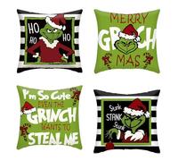 AOVNA 4pcs Christmas Throw Pillow Covers The Grinch Stripe Pillow Case Merry Pillows Decor Farmhouse Winter Xmas Farmhouse Pillowcases