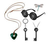 AOVNA 5pcs Anime Costume Accessories Key Necklace Keyring Dragonfly Hair Clip Green Stone Necklace Button Eyes Glasses Ghost Mother Decorations Gifts