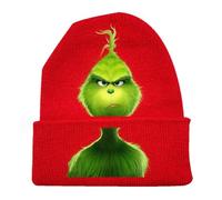 AOVNA Christmas G-rinch Knitted Hat Green Monster Hat Cartoon Beanie Hat Xmas Party Supplies Funny Headwear for Christmas Cosplay Masquerade (Red)