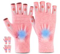 AovYoo 2 Pairs Fingerless Arthritis Compression Gloves Raynauds Gloves Rheumatoid Osteoarthritis Wrist Supports -Hand Pain Relief (L, Pink)