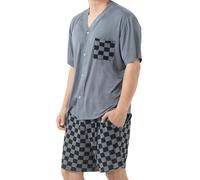 AovYoo Mens Pyjamas Set Modal for Men Summer Cooling Pjs Short Sleeve Sleepwear Nightwear Lightweight Dry Soft Sleep Set With Pocket (UK, Alpha, M, Regular, Regular, Grey)