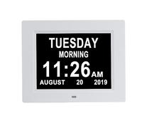 Newest 8 Alarms Digital Clock, Extra Large Display Digital Day Calendar Clock with Non-Abbreviated Day & Month Alarm Clocks for Seniors Impaired Vision Dementia Elderly Alzheimer