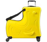 AOWEILA Hardside Ride on Kids Luggage with 4 Spinner Wheels for Girls and Boys, Rolling Childrens Travel Suitcase with Seat and Safety Belt For Toddler Ages 3-12, Sunshine Yellow, 20-Inch Carry-On for