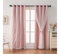 AOWELLOW Blush Pink Blackout Curtains with Double Layer, Thick Eyelet Thermal Insulated Curtains for Nursery, Star Cut Out Drapes for Bedroom Living Room Dining Farmhouse Girls 52 x 84 Inch 2 Panels