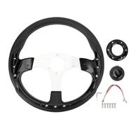 AOWINHIT 14in Universal Racing Style Steering Wheel with Horn Button PU Aluminum for Standard 6 Hole Hub Adapter (Black)