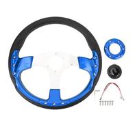 AOWINHIT 14in Universal Racing Style Steering Wheel with Horn Button PU Aluminum for Standard 6 Hole Hub Adapter (Blue)
