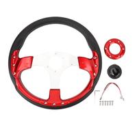 AOWINHIT 14in Universal Racing Style Steering Wheel with Horn Button PU Aluminum for Standard 6 Hole Hub Adapter (Red)