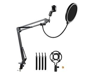 AOWINHIT Microphone Boom Arm Adjustable Suspension Rotatable Scissor Stand Set for Podcasts Vocals Studios