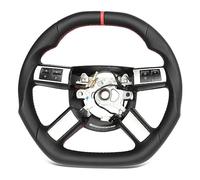 AOWINHIT Perforated Leather Steering Wheel Race Inspired Flat Bottom D Type with Finger Steering Wheel Red Stitching Luxurious Comfortable Driving Experience