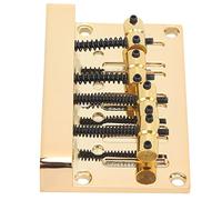 AOWINHIT String Bridge for Electric Bass 4 String Zinc Alloy Fixed Saddle Plate with Screw Kit Adjustable Height Pitch Golden Color Durable Replacement Part for Musicians