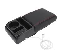 AOWINHIT Universal Car Armrest Box Cover With Usb Charging Port Cup Holder For Suv Truck Van,Center Console Armrest Box Cover,Car Armrest Cover Cushion (Red Line)