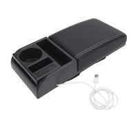 AOWINHIT Universal Car Armrest Box Cover With Usb Charging Port Cup Holder For Suv Truck Van,Center Console Armrest Box Cover,Car Armrest Cover Cushion (White Line)