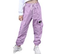 AOWKULAE Girls & Women‘s Casual Cargo Jogger Pants, 6 Years - Women 3XL, S-light Purple, 12-13 Years
