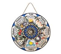 Aowotu Wheel Of The Year Wooden Sabbat Sign, 12" Wiccan Calendar, Yule Altar, Celestial Sign (Blue)