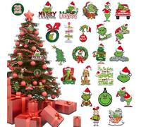 AOWVUTS 23PCS Grinch Christmas Decorations, Christmas Tree Ornaments, Grinch Pendants Paper Cutouts for Hanging on Xmas Tree, Winter Holiday Party Supplies, Indoor Home Party Gifts
