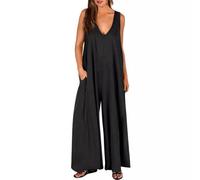 AOWVUTS Dungarees for Women UK Wide Leg Jumpsuit Casual Loose Fit Baggy Harem Romper Sleeveless V Neck Long Playsuits Ladies Solid Summer Pants Overall with Pockets