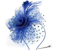 AOWVUTS Fascinators Hat Flower Mesh Ribbons Veil Feathers on a Headband and a Clip Elegant Bridal Headpiece Cocktail Tea Party Wedding Prom Headwear for Girls and Women