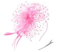 AOWVUTS Fascinators Hat Flower Mesh Ribbons Veil Feathers on a Headband and a Clip Elegant Bridal Headpiece Cocktail Tea Party Wedding Prom Headwear for Girls and Women