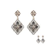 AOWVUTS Gold Drop Earrings for Women 18k Gold Four-leaf Clover Earrings Double-sided Lucky Flower Dangly Earrings Hypoallergenic 3A Cubic Zirconia Dangle Earrings Vintage Jewelry Gift (Black Gray)