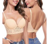 AOWVUTS Low Back Push Up Bra - Deep U Underwire Backless Multiway Convertible With Wire Lifting