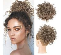AOWVUTS Messy Bun Hair Pieces Hair Scrunchies Tousled Updo Elastic Hair Bun Hair Piece Synthetic Donut Updo Hairpieces Hair Bun Extensions Updo Ponytail Hair Chignons (Light Brown Mix Natrual Blonde)