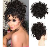AOWVUTS Messy Bun Hair Pieces Hair Scrunchies Tousled Updo Elastic Hair Bun Hair Piece Synthetic Donut Updo Hairpieces Hair Bun Extensions Updo Ponytail Hair Chignons (Black Brown)