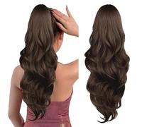 AOWVUTS Ponytail Extension Long Curly Wavy Drawstring Pony Hair Extensions Synthetic Long Hairpieces for Women Soft Natural Pony Tails Extensions for Daily Use Party Halloween (Brown)