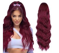 AOWVUTS Ponytail Extension Long Curly Wavy Drawstring Pony Hair Extensions Synthetic Long Hairpieces for Women Soft Natural Pony Tails Extensions for Daily Use Party Halloween (Red)