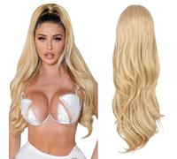 AOWVUTS Ponytail Extension Long Curly Wavy Drawstring Pony Hair Extensions Synthetic Long Hairpieces for Women Soft Natural Pony Tails Extensions for Daily Use Party Halloween (Gold)