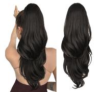 AOWVUTS Ponytail Extension Long Curly Wavy Drawstring Pony Hair Extensions Synthetic Long Hairpieces for Women Soft Natural Pony Tails Extensions for Daily Use Party Halloween (Black)