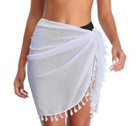 AOWVUTS Sarongs for Women Beachwear Sexy Bikini Cover Up Chiffon Swimsuit Wrap Skirts Beach Wrap Sheer Short Pareo (UK, Alpha, One Size, Regular, Regular, White)